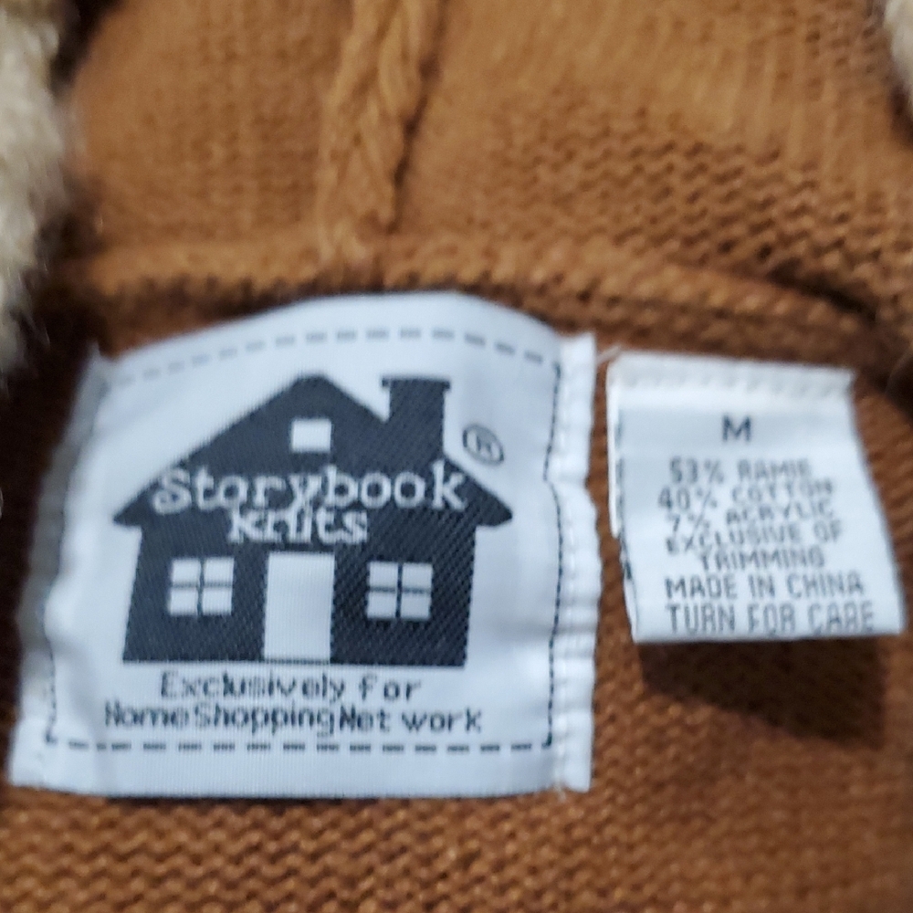 Vtg Storybook Knits Tan Teddy Jacket sweater with zipper and hoody. - Picture 13 of 17